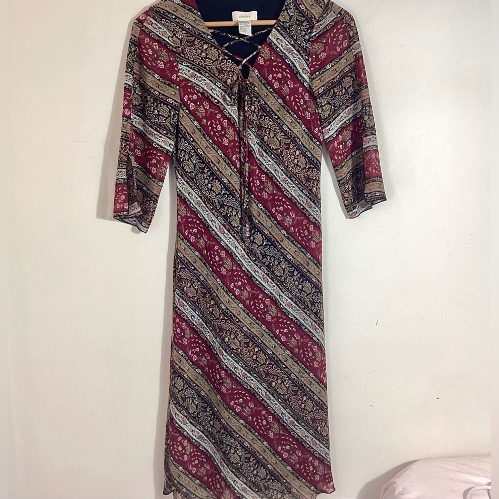 Y2K Vtg Striped Paisley Lace Up Midi Dress Size 6 - Picture 5 of 16